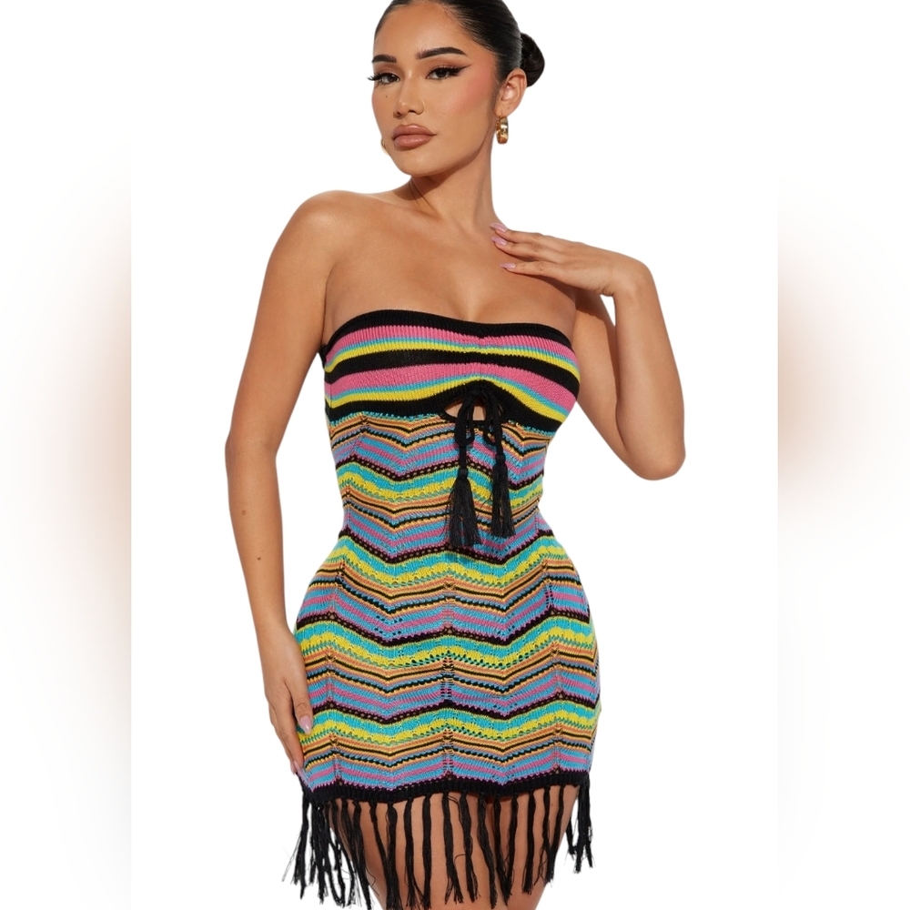 Cheri Crochet Mini Dress - Black/combo-EUC - Picture 1 of 6